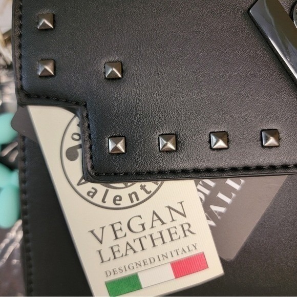 NWT‎ Valentino Orlandi Black Vegan Leather Bag with Stud Accents - Picture 5 of 12